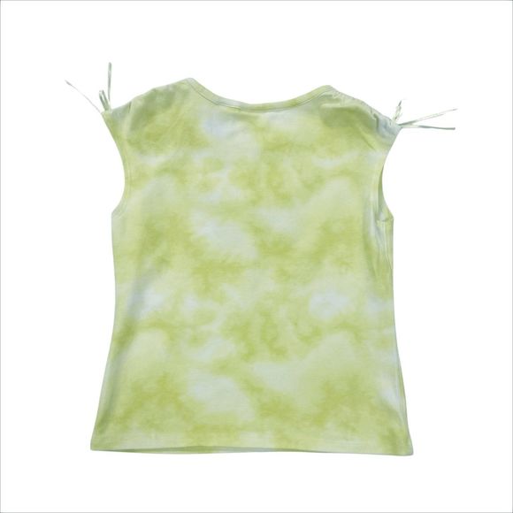Vintage TKS Basics Y2K Light Chartreuse Tie-Dye Shirt w/ Bows & Sequin Butterfly - Picture 5 of 7